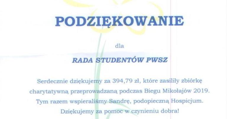 Podziekowania dla Rady Studentów
