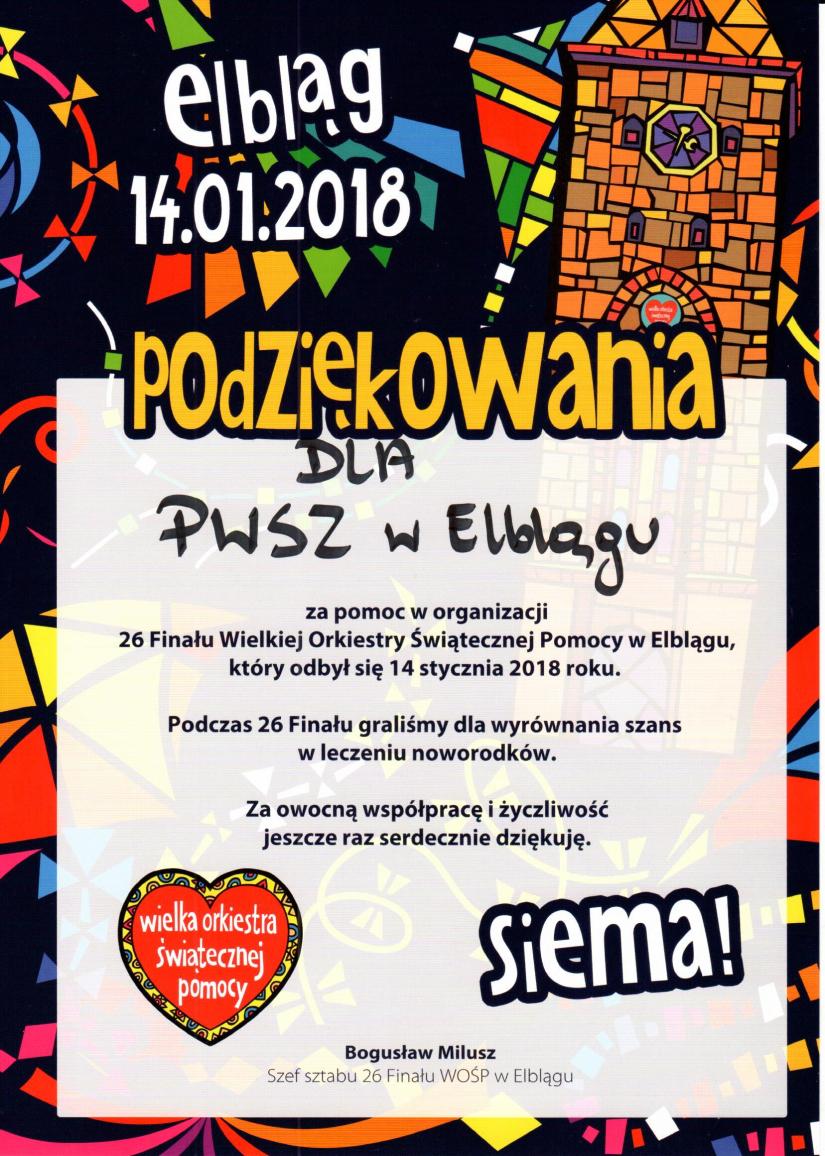 Podziękowanie za 26. Finał WOŚP