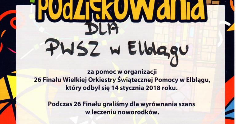 Podziękowanie za 26. Finał WOŚP